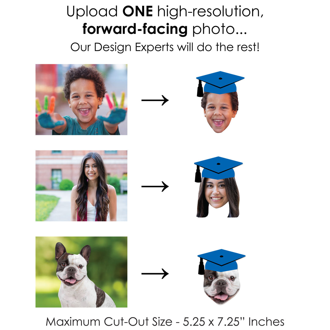 Custom Fun Face Blue Grad Cap Essentials - 20 Ct