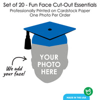 Custom Fun Face Blue Grad Cap Essentials - 20 Ct