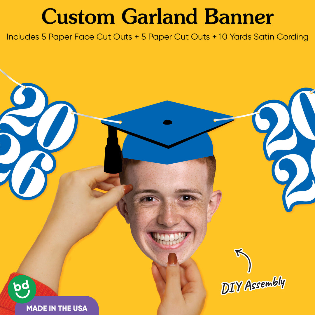 Graduation face cutout with cap and blue 2026 number