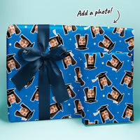 Personalized Photo Blue Graduation Wrapping Paper, Graduate Cap with Tassel