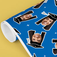 Personalized Photo Blue Graduation Wrapping Paper, Graduate Cap with Tassel