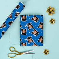 Personalized Photo Blue Graduation Wrapping Paper, Graduate Cap with Tassel