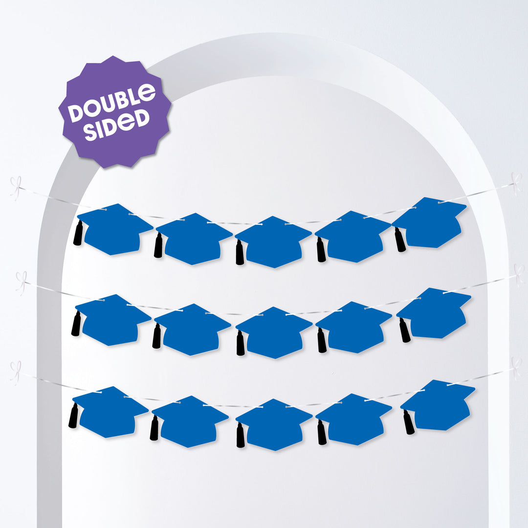 Blue Grad Cap Garland Banner - 15 Pc