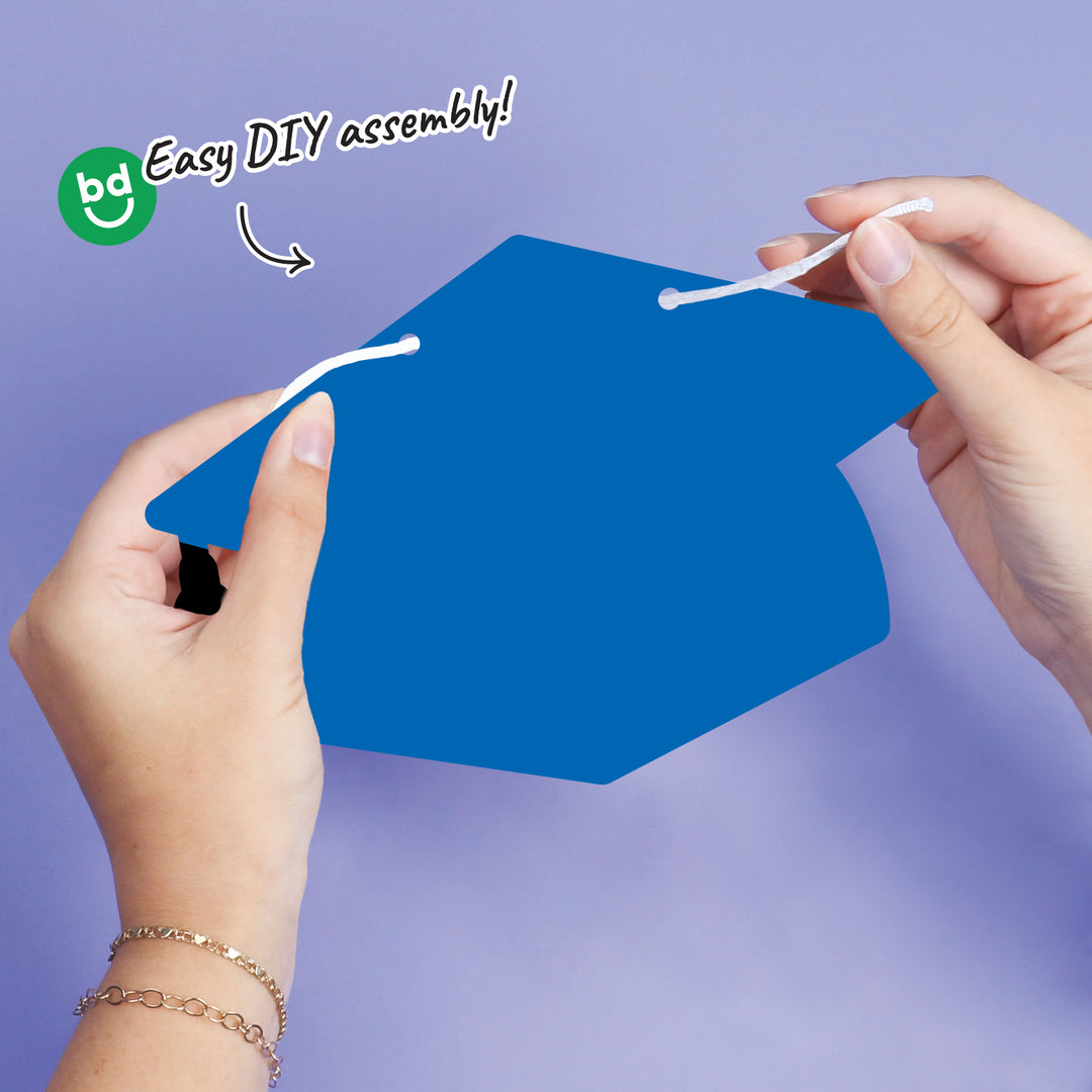 Blue Grad Cap Garland Banner - 15 Pc