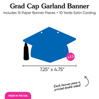 Blue Grad Cap Garland Banner - 15 Pc