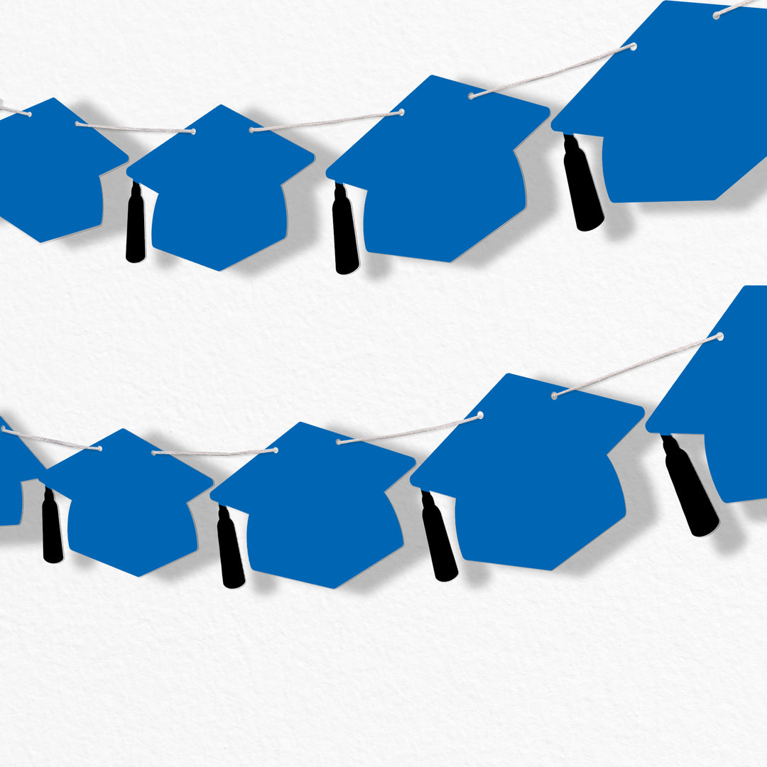 Blue Grad Cap Garland Banner - 15 Pc