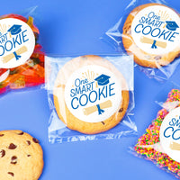 Blue graduation cookie favors displayed
