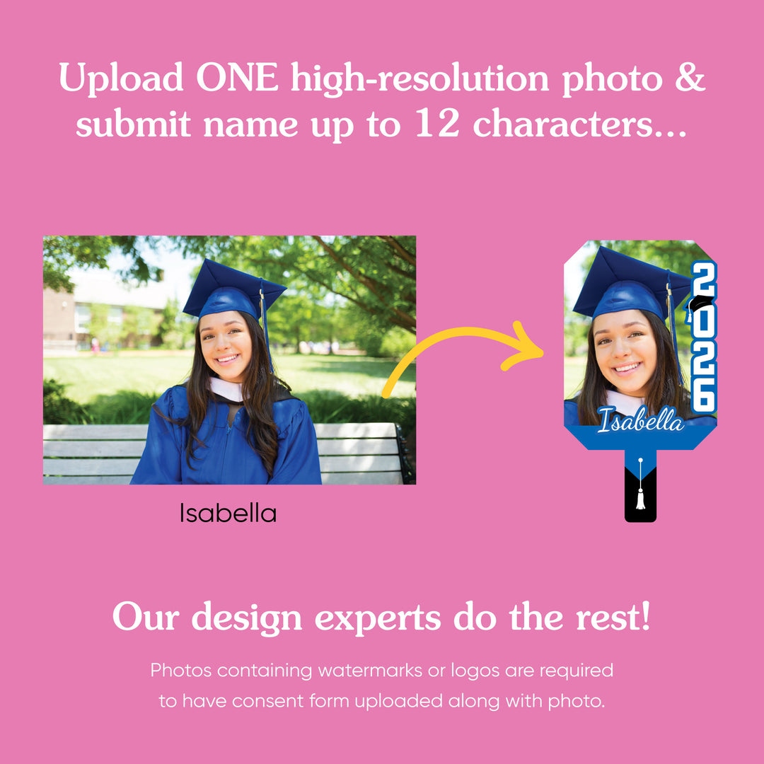 Custom Grad Blue Photo Paddle 1, 3, 6, or 12 Pc