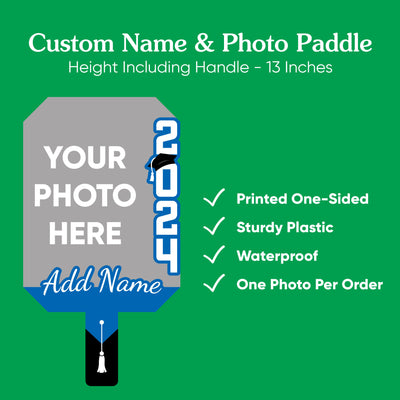 Big Dot of Happiness Custom Blue Grad Photo Paddles, Class of 2024 Face Fans with Handles, Personalized Grad Big Head on Stick, Graduation Face Cutouts, Party Photo Booth Props, Blue 1pc