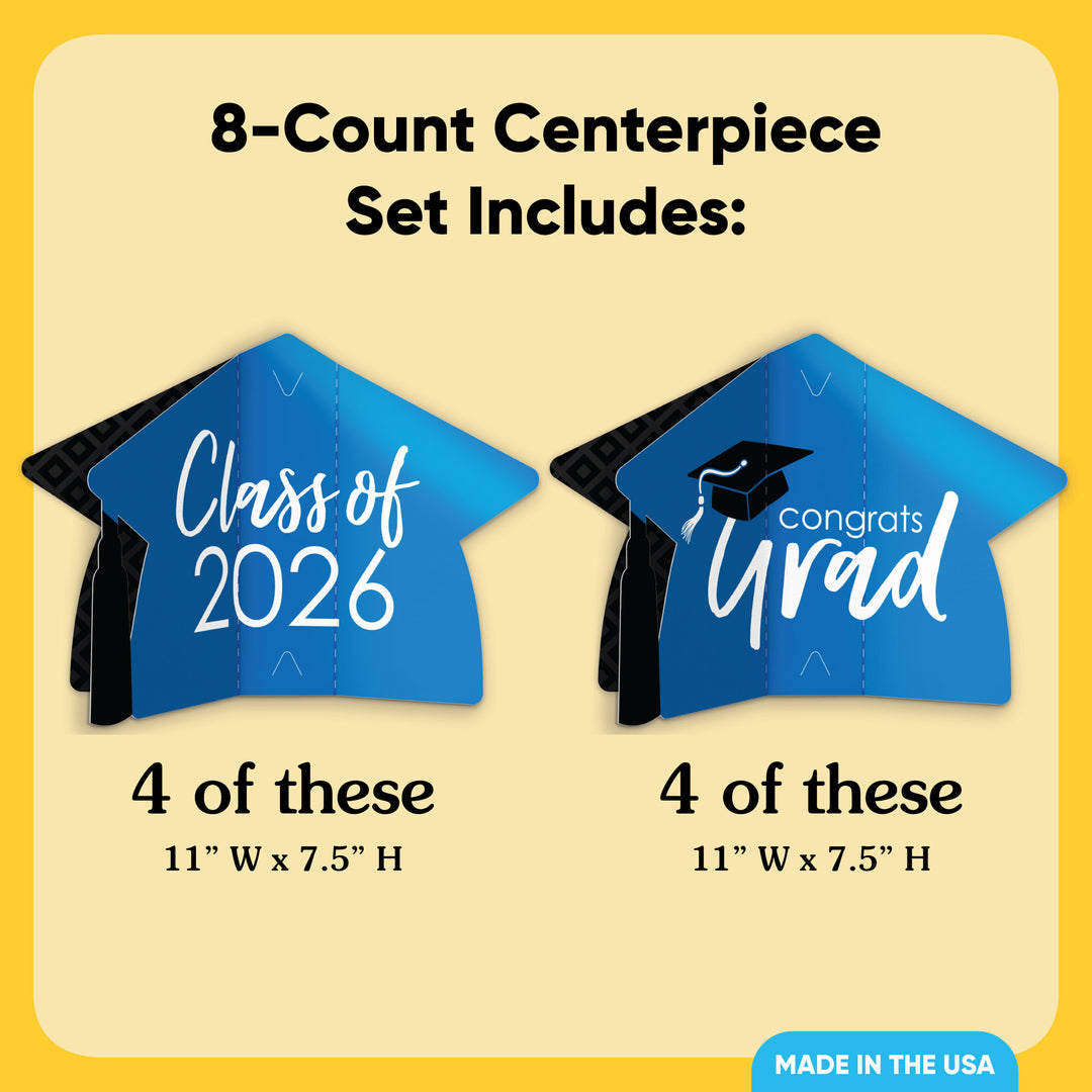 Blue Graduation 3D Centerpieces - 8 Ct