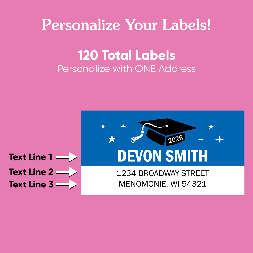 Custom Text Blue Graduation Return Address Labels - 120 Ct