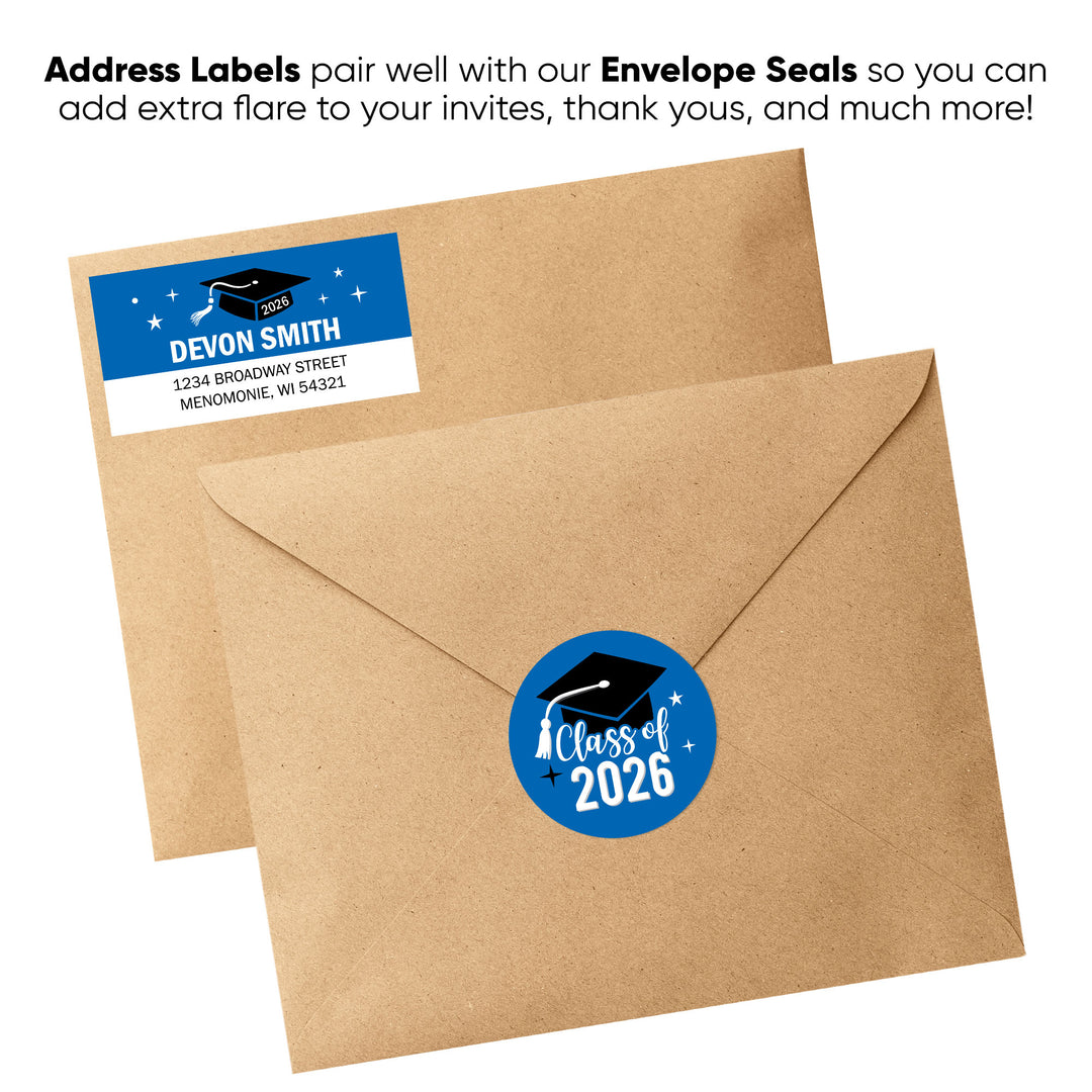 Custom Text Blue Graduation Return Address Labels - 120 Ct