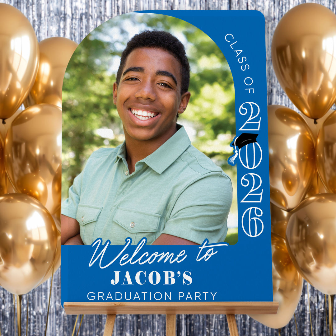 Custom Photo Grad Welcome Sign Blue