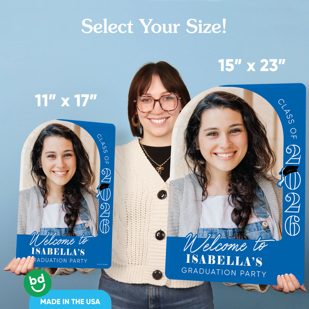 Custom Photo Grad Welcome Sign Blue