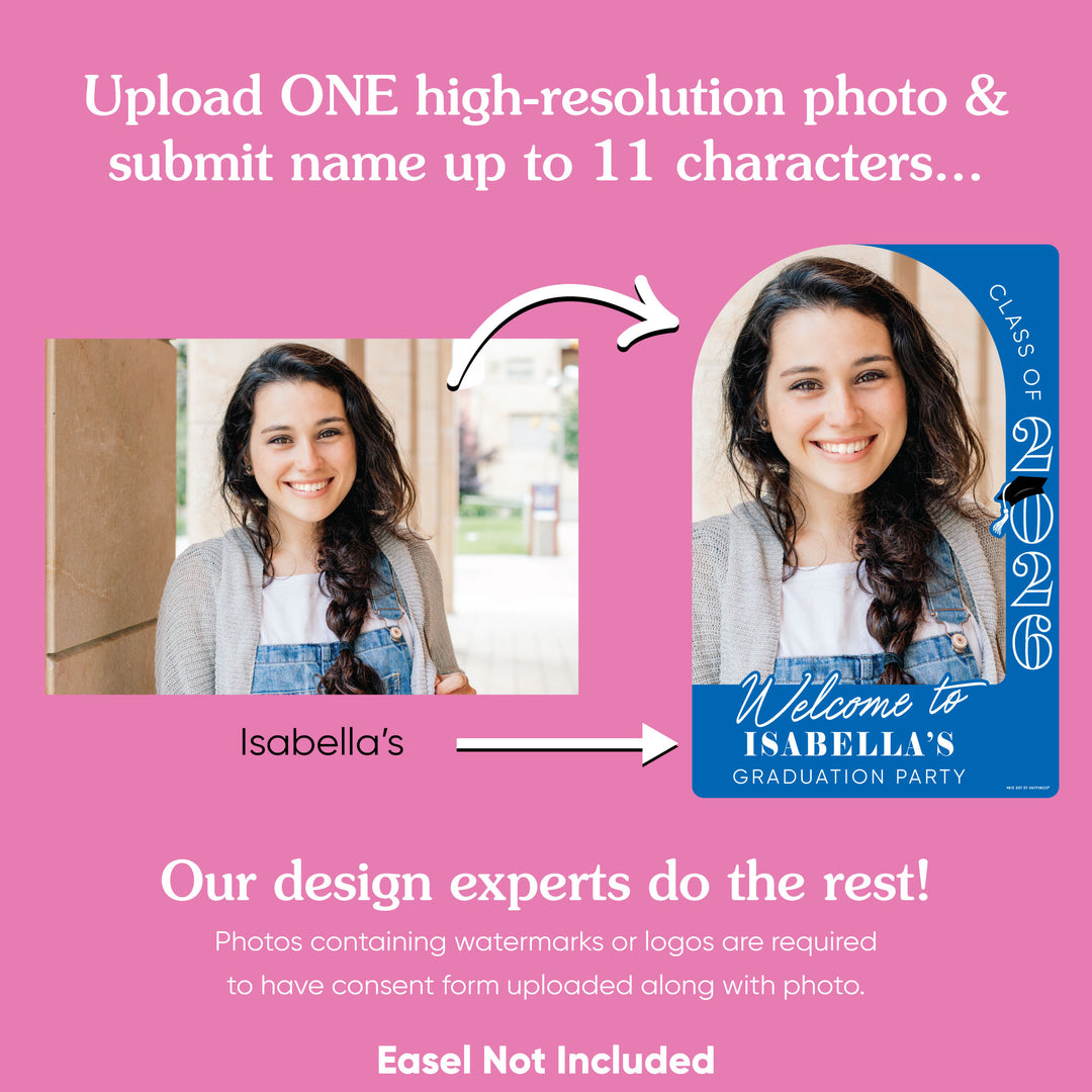 Custom Photo Grad Welcome Sign Blue