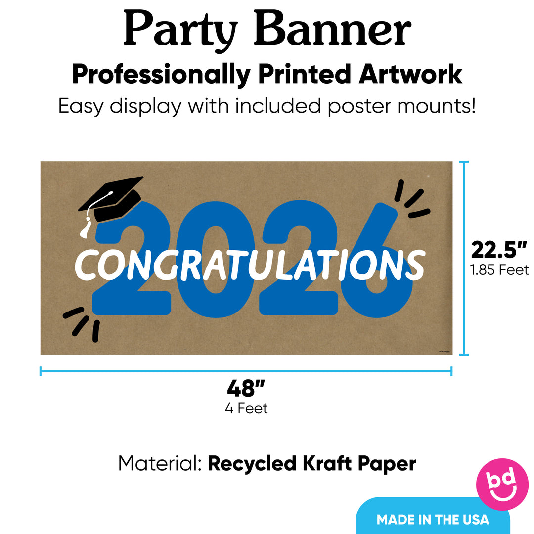 Blue Class of 2026 banner printed on kraft paper
