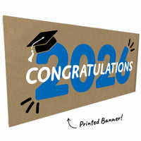 Blue 2026 graduation banner close-up