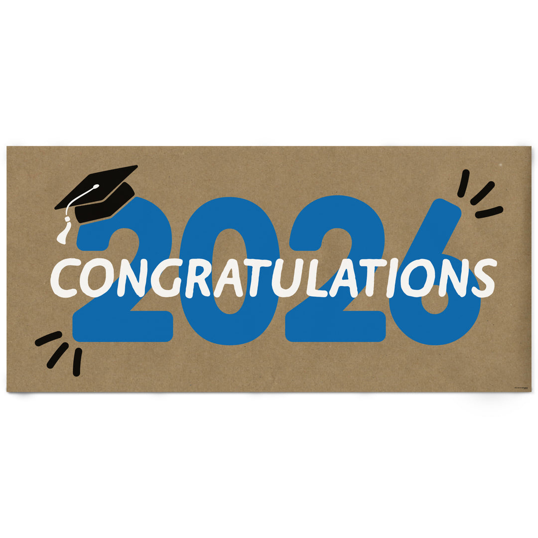 Blue Class of 2026 graduation kraft banner decor