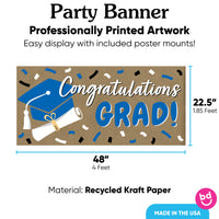 Blue graduation banner printed on brown kraft paper