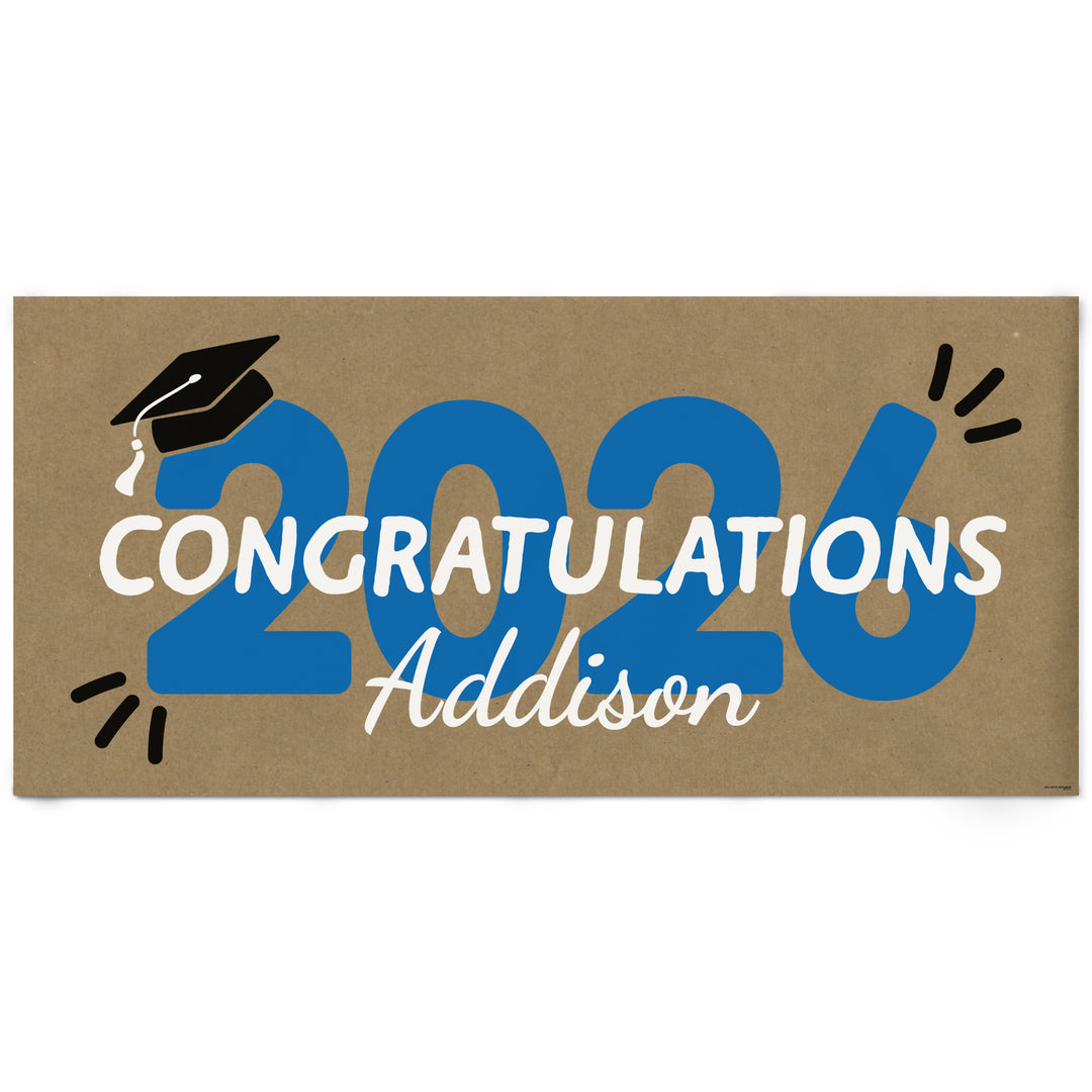 Blue Class of 2026 graduation kraft paper banner decor