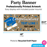 Blue graduation banner rolled with mounts