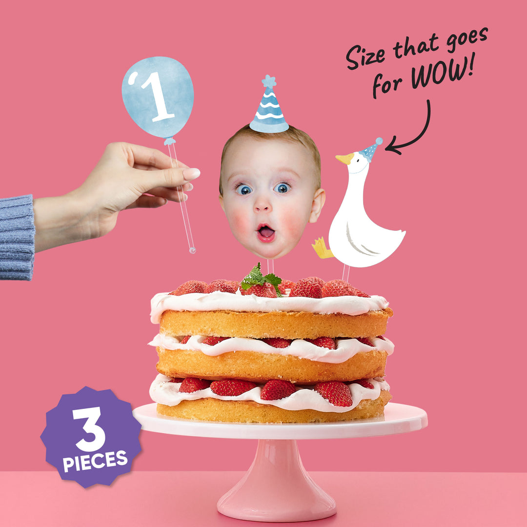 Silly goose and number balloon cake topper detail
