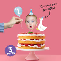 Silly goose and number balloon cake topper detail