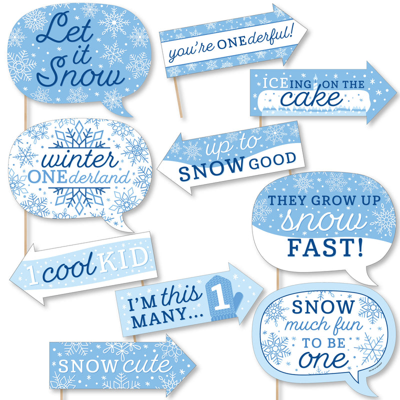 Funny Blue Snowflakes 1st Birthday - Boy Winter ONEderland Party Photo Booth Props Kit - 10 Piece