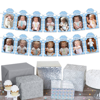 Blue Snowflakes 1st Birthday - DIY Boy Winter ONEderland Party Decor - 1-12 Monthly Picture Display - Photo Banner