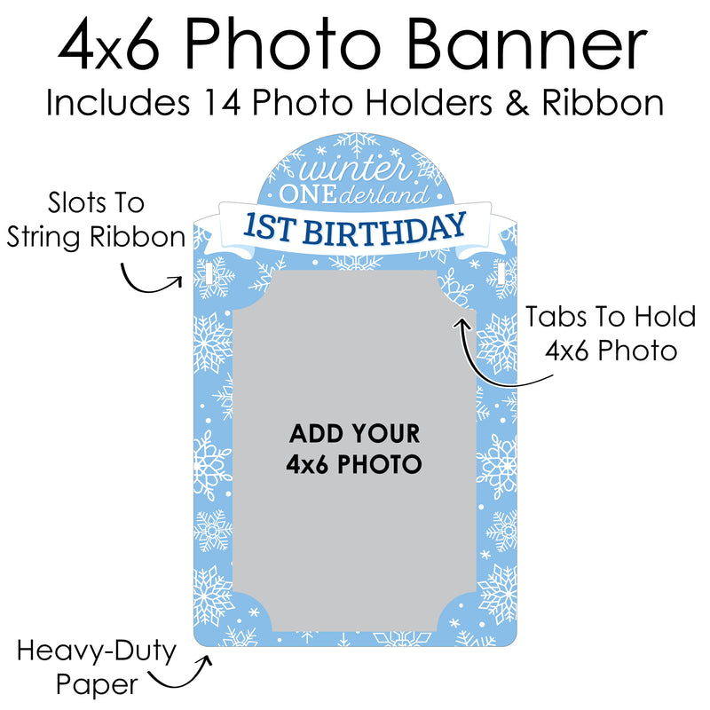 Blue Snowflakes 1st Birthday - DIY Boy Winter ONEderland Party Decor - 1-12 Monthly Picture Display - Photo Banner