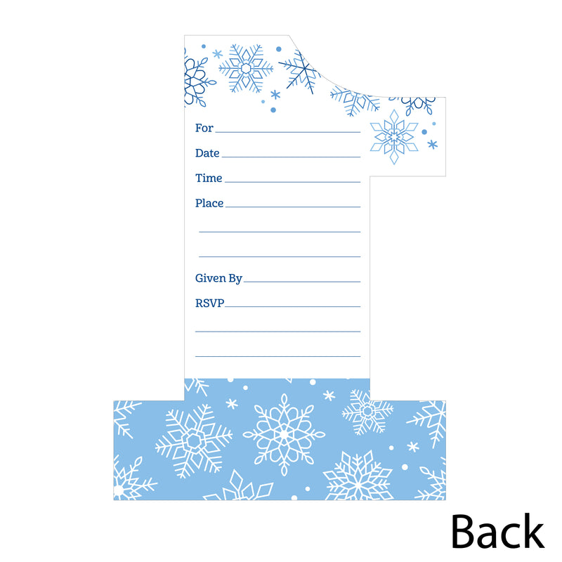 Blue Snowflakes 1st Birthday - Shaped Fill-In Invitations - Boy Winter ONEderland Party Invitation Cards with Envelopes - Set of 12