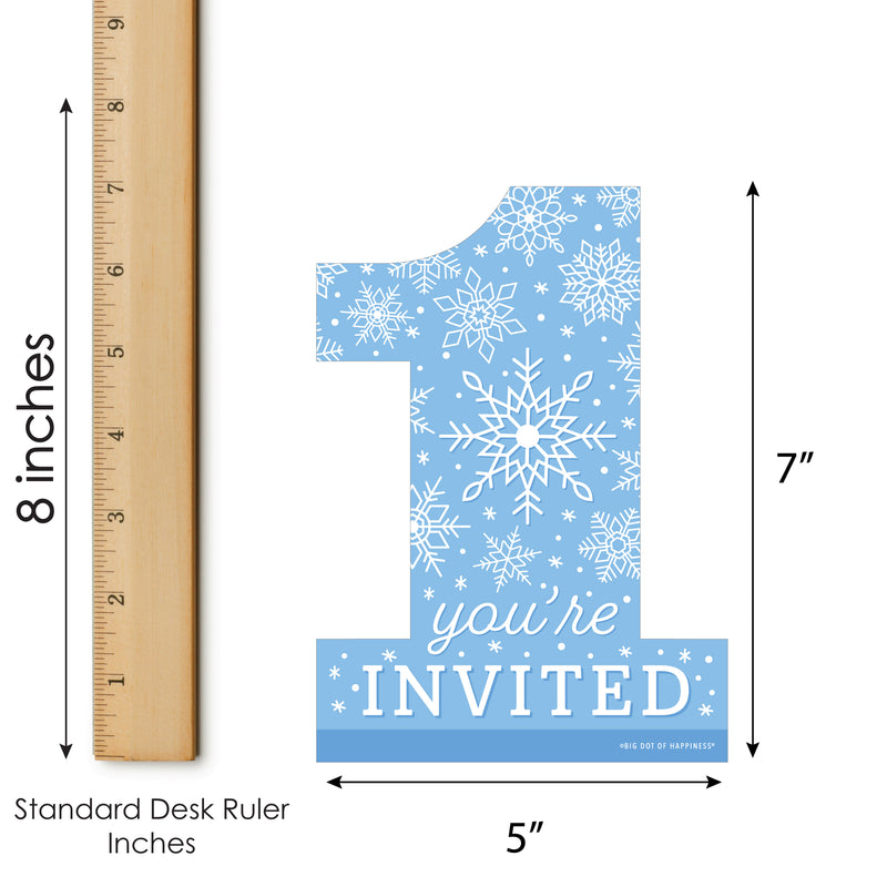 Blue Snowflakes 1st Birthday - Shaped Fill-In Invitations - Boy Winter ONEderland Party Invitation Cards with Envelopes - Set of 12