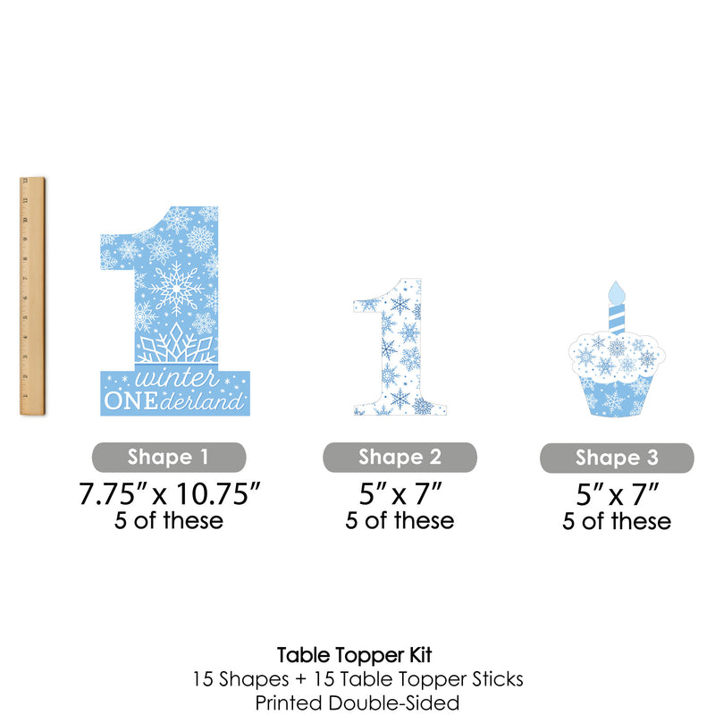 Blue Snowflakes 1st Birthday - Boy Winter ONEderland Party Centerpiece Sticks - Table Toppers - Set of 15