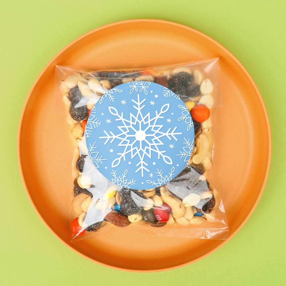 Blue Snowflakes Stickers & Clear Cookie Bags - 25 Ct