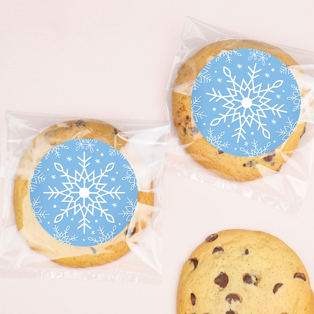 Blue Snowflakes Stickers & Clear Cookie Bags - 25 Ct