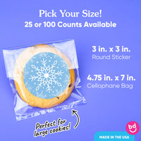Blue Snowflakes Stickers & Clear Cookie Bags - 25 Ct
