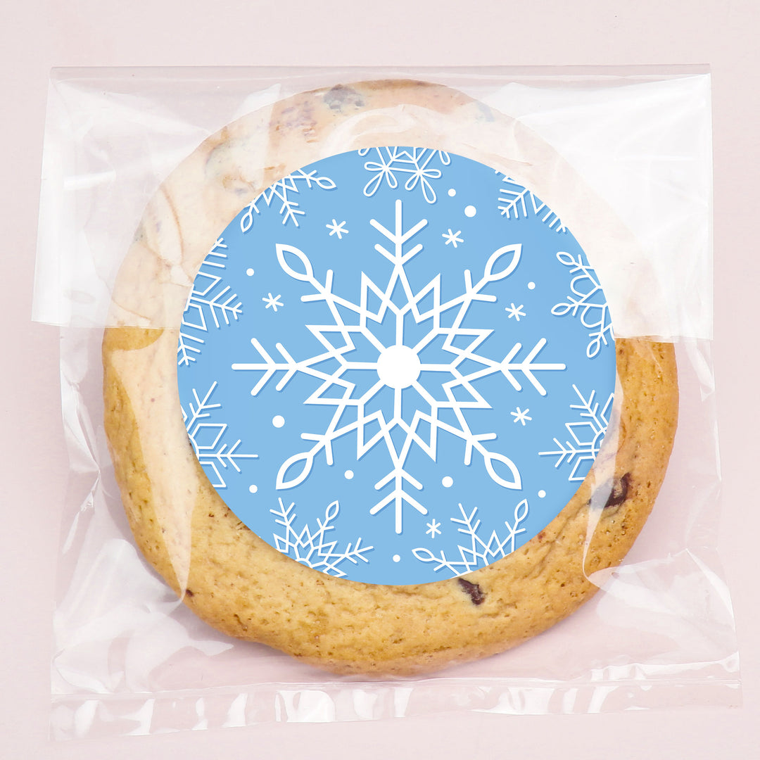Blue Snowflakes Stickers & Clear Cookie Bags - 25 Ct