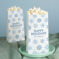Custom Text Popcorn Bags - Blue Snowflakes - 25 Ct