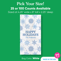 Custom Text Popcorn Bags - Blue Snowflakes - 25 Ct