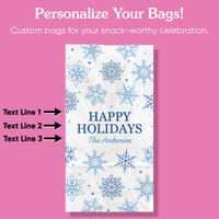 Custom Text Popcorn Bags - Blue Snowflakes - 25 Ct