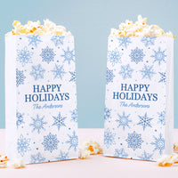 Custom Text Popcorn Bags - Blue Snowflakes - 25 Ct