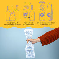 Custom Text Wine Bags - Blue Snowflakes