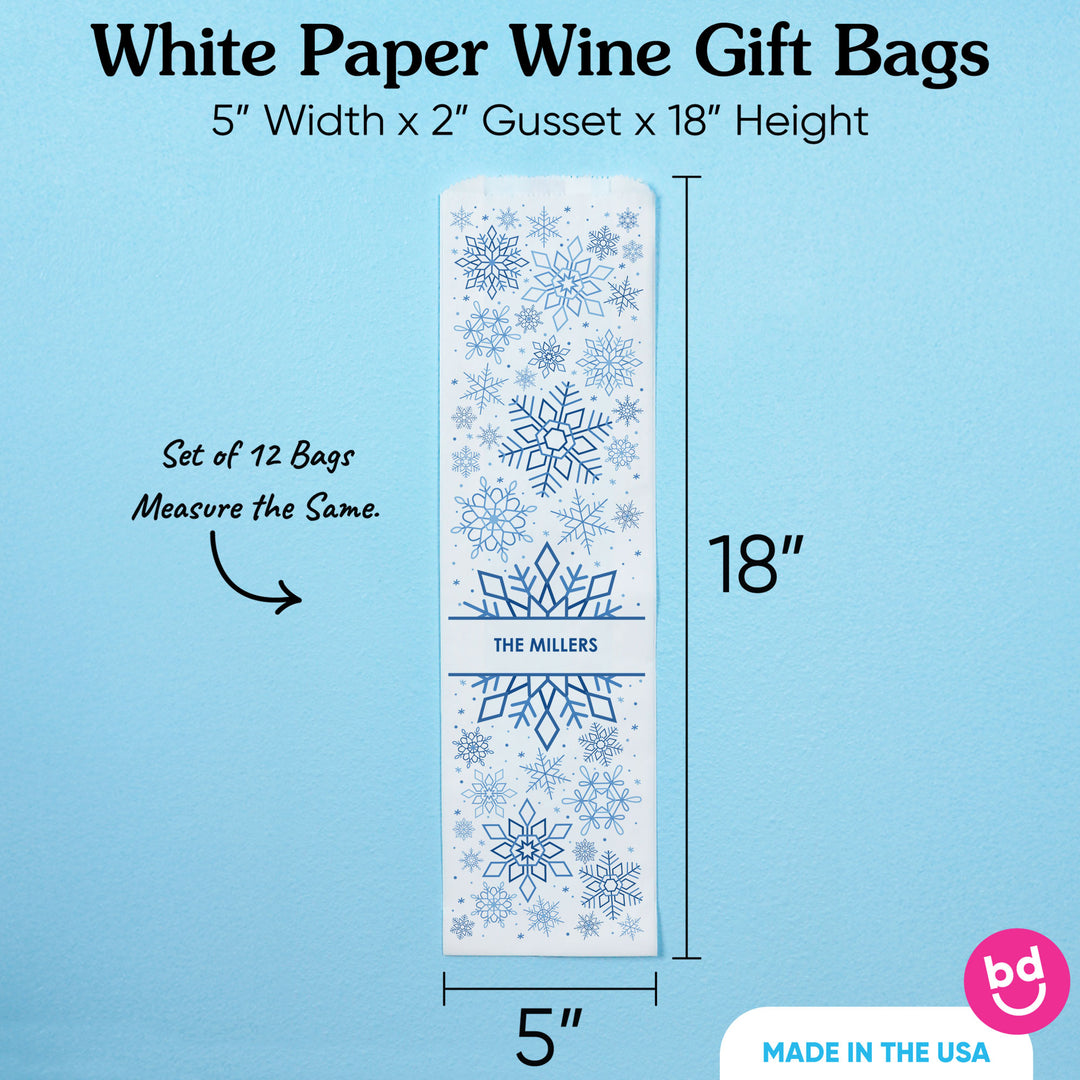 Custom Text Wine Bags - Blue Snowflakes