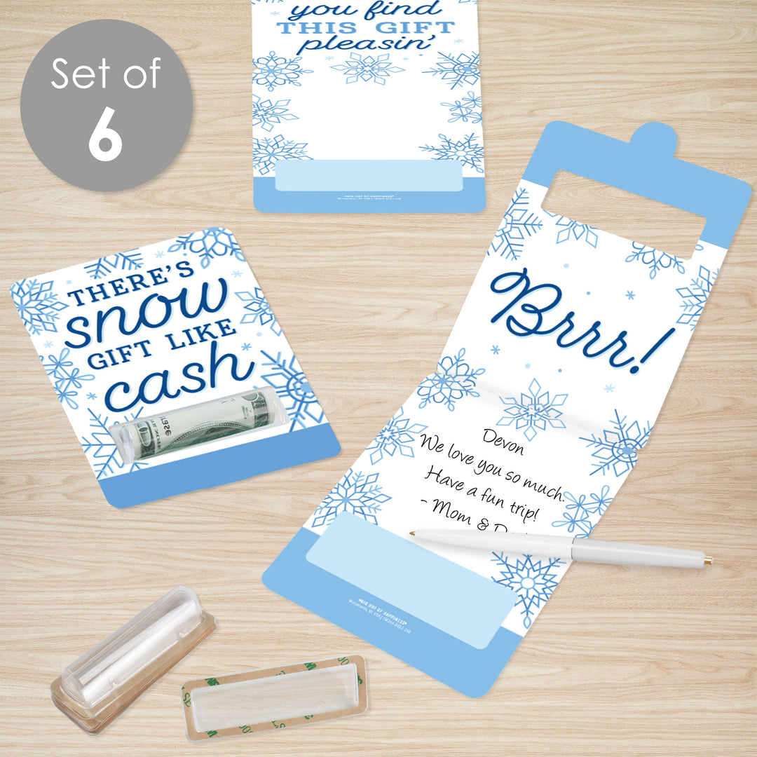 Blue Snowflakes - DIY Assorted Winter Holiday Party Cash Holder Gift - Funny Money Cards - Set of 6