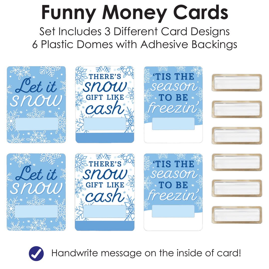 Blue Snowflakes - DIY Assorted Winter Holiday Party Cash Holder Gift - Funny Money Cards - Set of 6