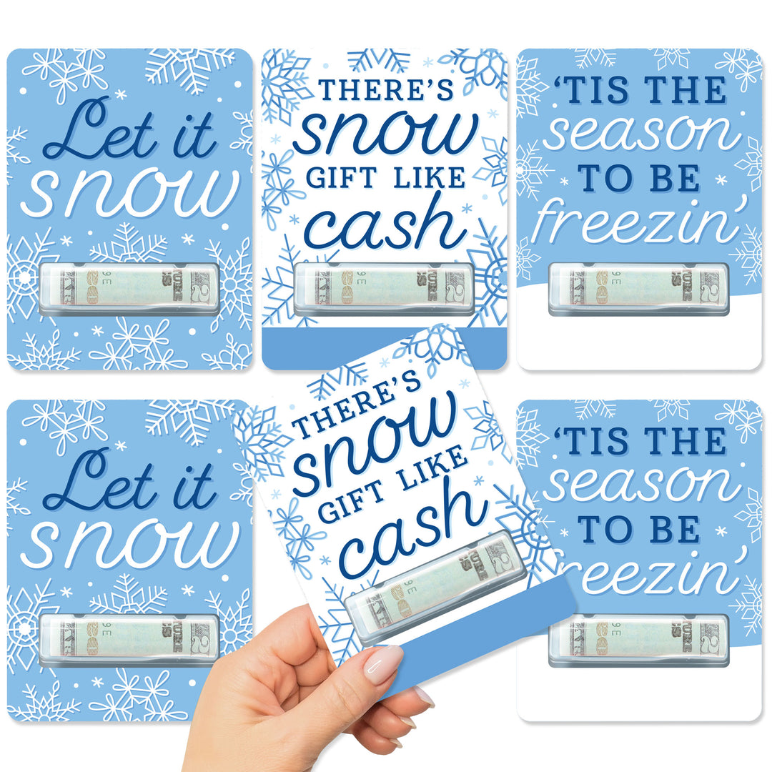 Blue Snowflakes - DIY Assorted Winter Holiday Party Cash Holder Gift - Funny Money Cards - Set of 6