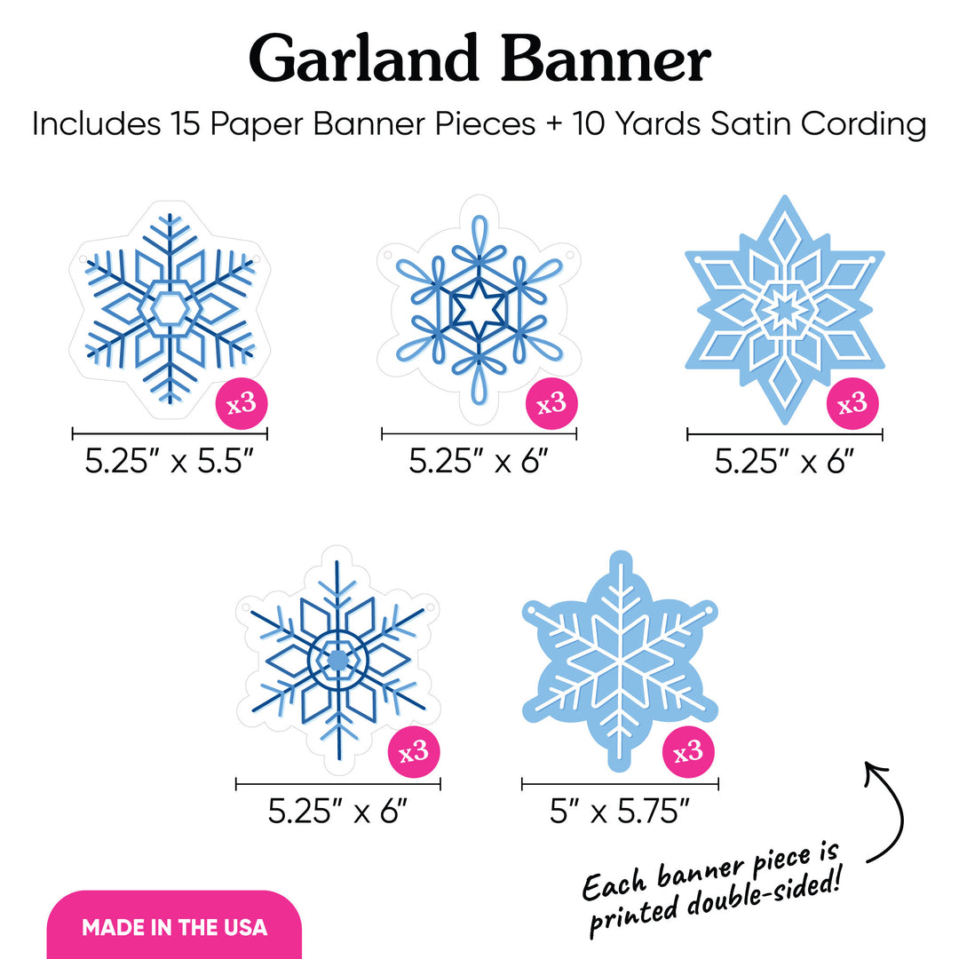 Blue Snowflakes Garland Banner - 15 Pc