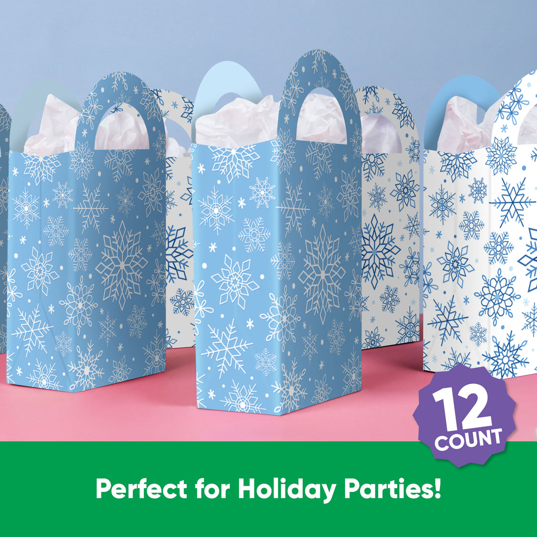 Blue Snowflakes Paper Favor Bags - 12 Ct