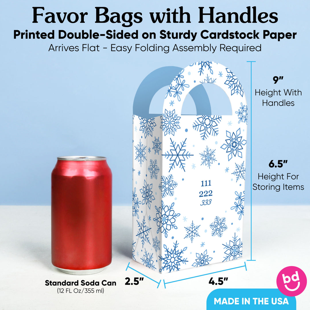 Custom Text Blue Snowflakes Paper Favor Bags - 12 Ct