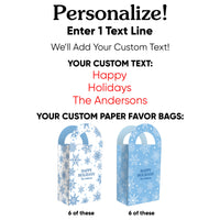 Custom Text Blue Snowflakes Paper Favor Bags - 12 Ct